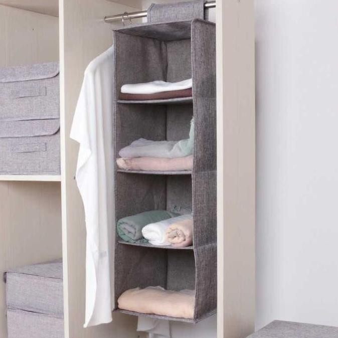 Rak Kain Gantung Lemari Baju Shelf Closet Wardrobe Storage Box / Rak Gantung Baju Lemari Pakaian Tem