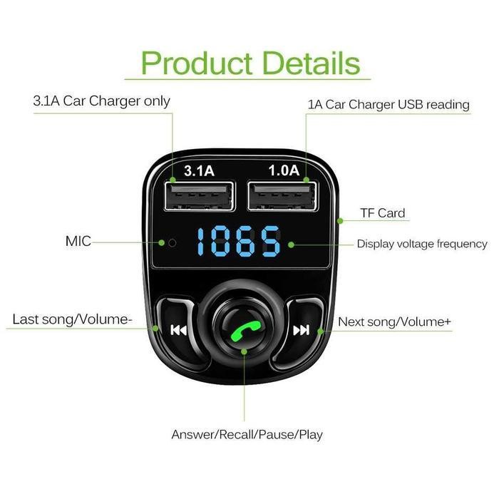 Bluetooth Audio Receiver FM Transmitter Handsfree with USB Car Charger Terbaik Berkualitas