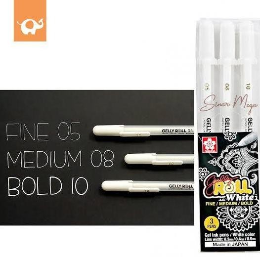 

Set Gelly Roll White Pen Pulpen Gel Tinta Putih Isi 3
