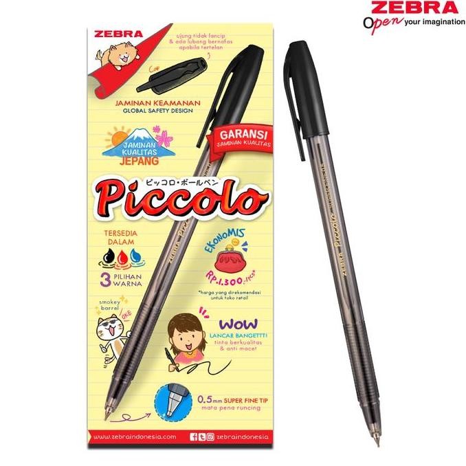 

1 Lusin Pen Zebra Piccolo Pulpen 0.5 0.7 Hitam / Biru / Merah