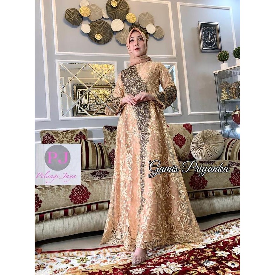 Zivana Mode//Model Baju Gamis Priyanka Brukat Bordir Wanita Dewasa Pesta Pernikahan Kondangan Elegan