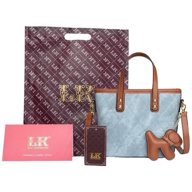 TAS WANITA 3186 - HANDBAG LK BIRU COKLAT + GANTUNGAN TAS HANDBAG WANITA MURAH IMPORT MEWAH KONDANGAN