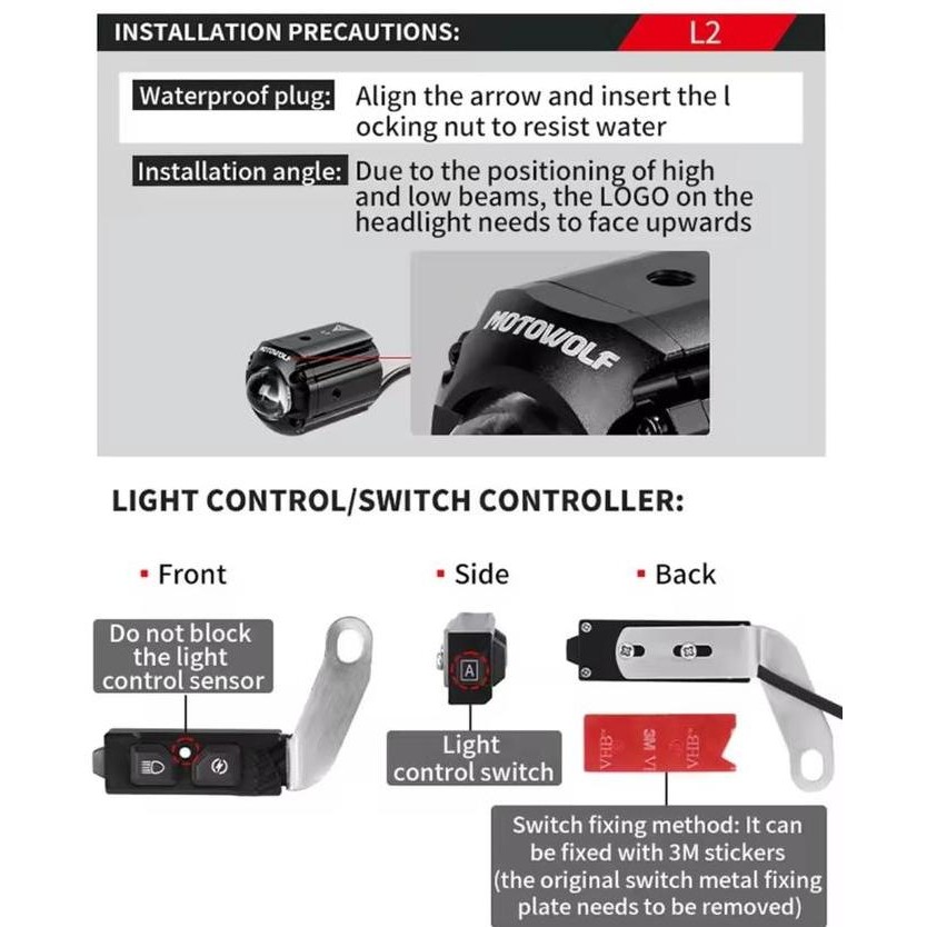 Motowolf Brontosaurus L2 Lampu Sorot Motor Mini D2 Intelligent Light Sensor