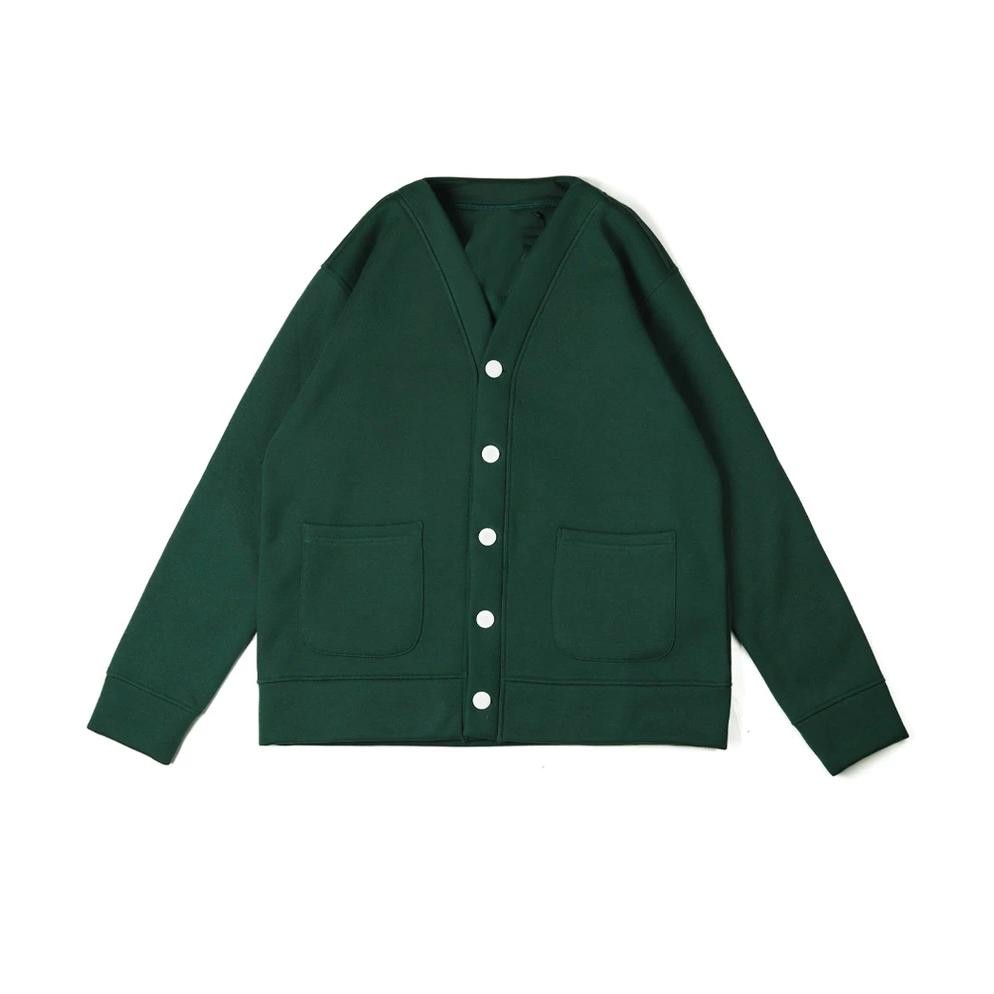 Jaket Cardigan Fleece Hijau Botol Katun Pria Wanita