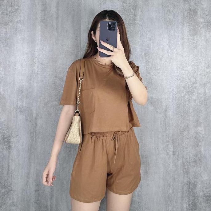 YSN One Set Crop Pocket | Setelan Wanita Crop Top