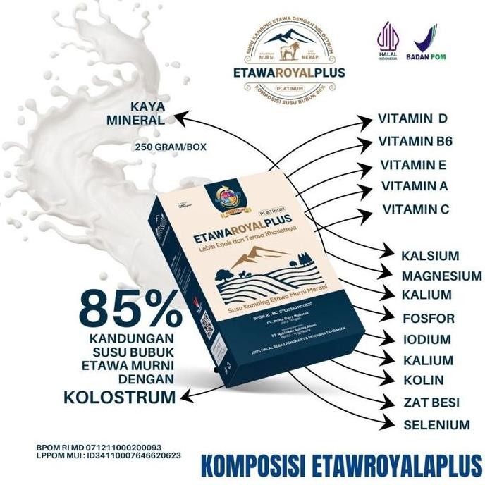 

Grosir Etawaroyal Platinum Susu Bubuk Etawa Dengan Kolostrum Untuk Keluhan Pernafasan, Ashma, Sesak Nafas, Nyeri Sendi, Rematik & Pegal Linu Kemasan 250Gram Paekt 4 Box