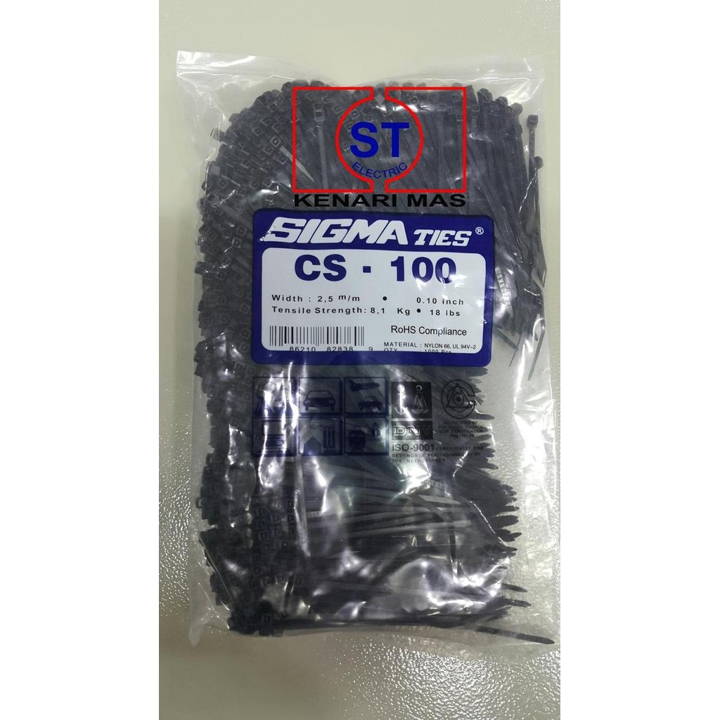 

Diskon! Cable Ties SIGMA CS-100T 10cm x 2.5mm Hitam - Mini Cable Tie Isi 100pcs