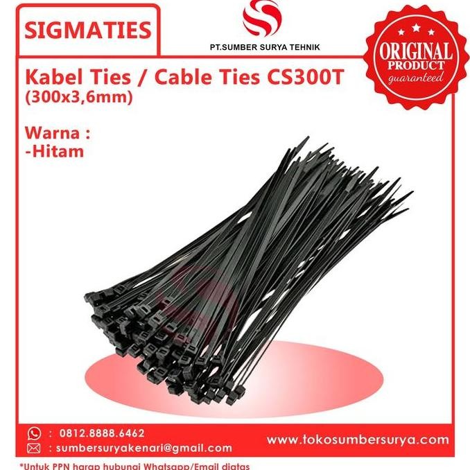 

Diskon! Kabel Ties Sigma CS300T 30cm x 3.6mm Hitam Nylon Premium - 100pcs