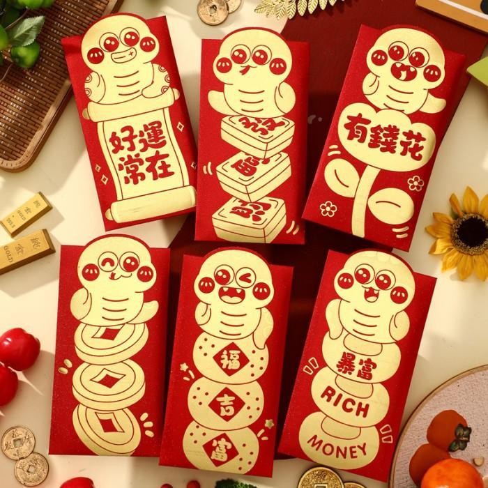 

LFM GROSIR 2025 Premium Angpao Merah Tebal isi 6 Angpau Imlek Ular Netral GONG XI FA CAI Amplop Angpao Merah MuraH Grosir