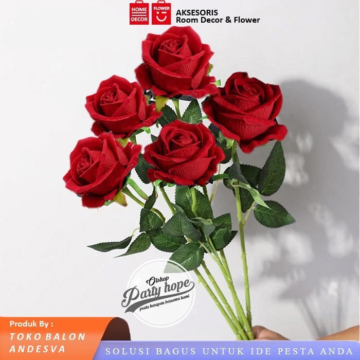 LFM bunga mawar merah / bunga plastik tanaman hias artificial mawar merah