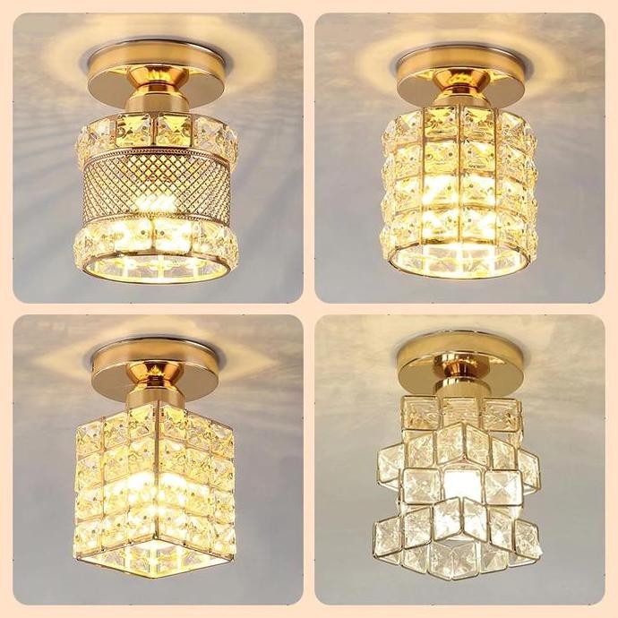 Lampu kristal plafon rumah Lampu kotak modern Plafon Gantung Kristal ruang tamu lorong kamar tidur