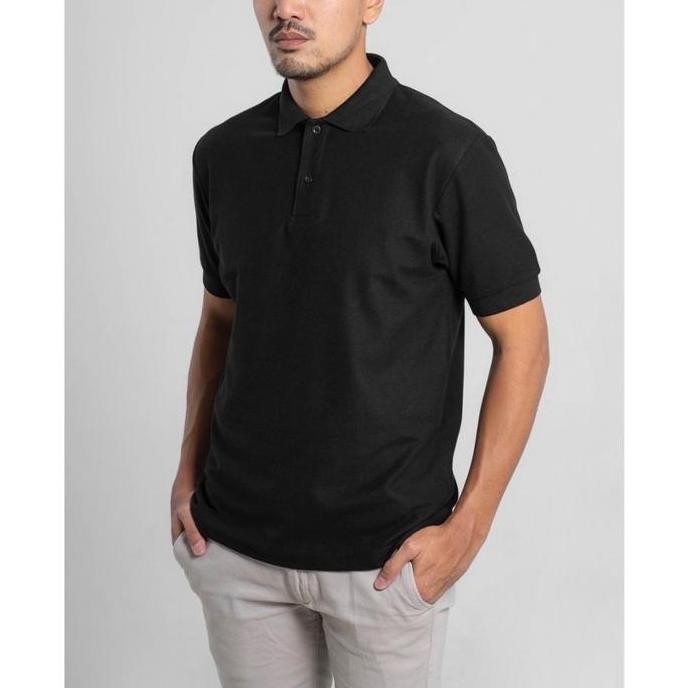 ALJOSA Polo Shirt Pria Hitam | Kaos Berkerah Cowok | Baju Kaos Poloshirt Murah Polos Pendek LS