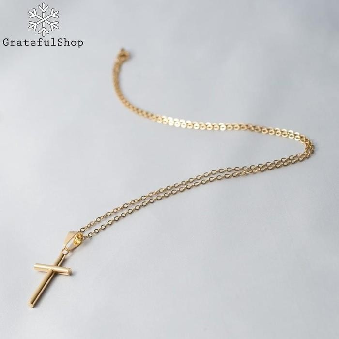 PROMO Kalung Salib Gold Pipe (Cross necklace Stainless Steel) (ANTI KARAT) (FREE POUCH) jewellery ra