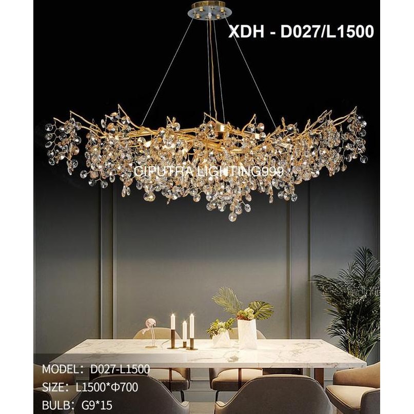 LAMPU GANTUNG HIAS AKAR/RANTING KRISTAL MEJA MAKAN DIAMETER 150 CM