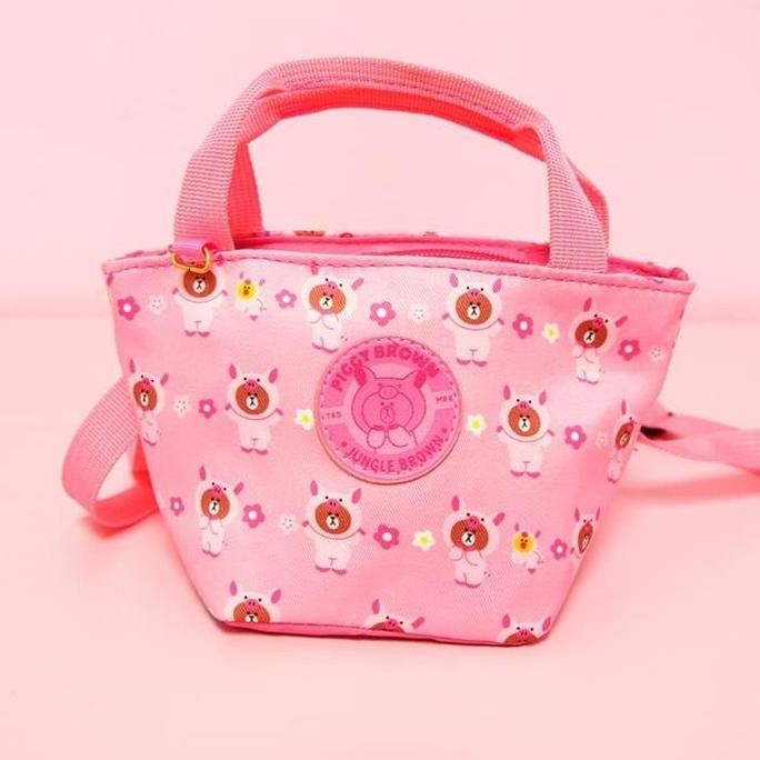 [original] line friends bag jungle dino piggy brown sling bag [terlaris] [terbaik]