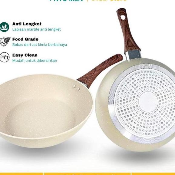 Oblerome Deep Pan Granite 24 Cm Wajan Anti Lengket Wok Pan Granite