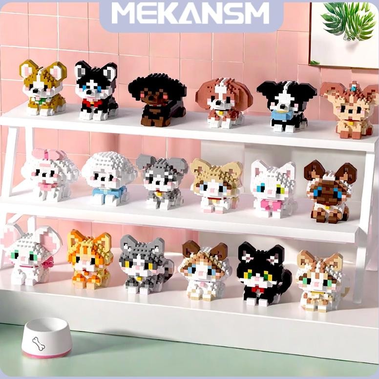 (DISKON)- MEKANSM Nano Puzzle Block Hachimi Dog & Cat Block Balok Mini Toys Hewan Peliharaan