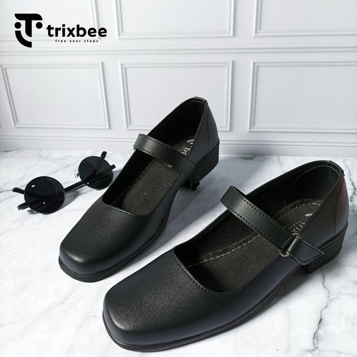 Ds Trixbee Sepatu Pantofel Wanita Paskib Tanpa Hak Dan Hak Hitam Kerja Putih