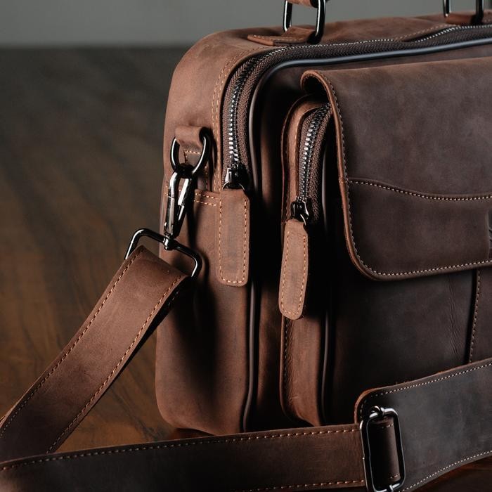 TWB Reven Leather Reven Bima - Tas Selempang Kerja Pria Kulit Sapi Asli Free Dompet STNK