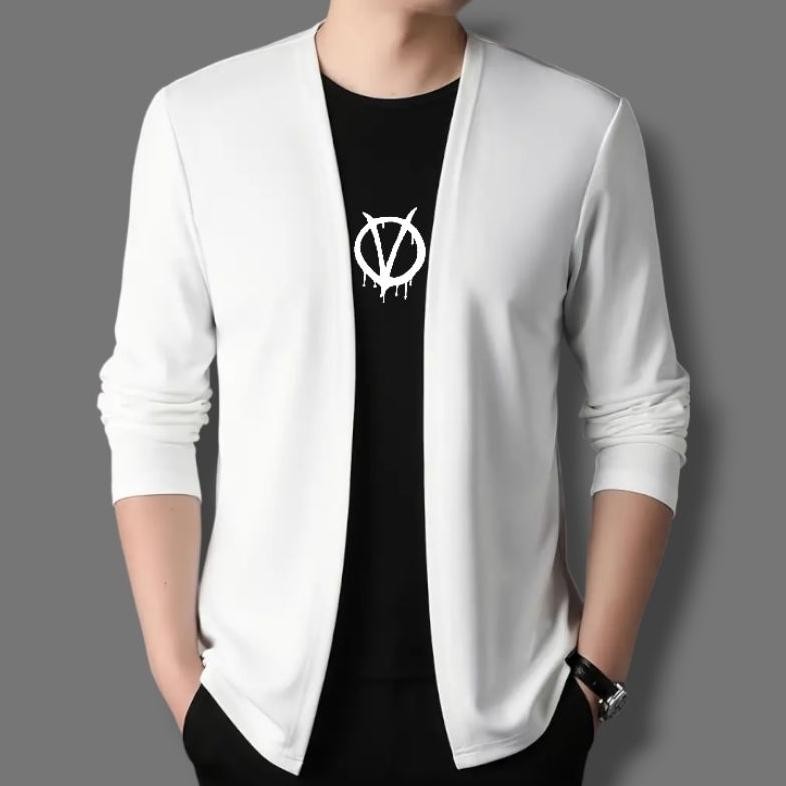 DV109 - Kaos Lengan Panjang Cardigan V-neck Atasan Rajut Pria Jahitan Mode Dua Badan Aktif Cowok Pul