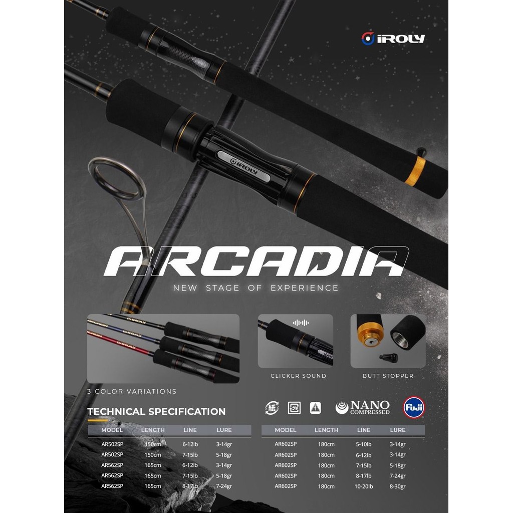 JORAN SPINNING IROLY ARCADIA SOLID CARBON FUJI RING GUIDE 150CM 165CM 180CM JORAN GALATAMA