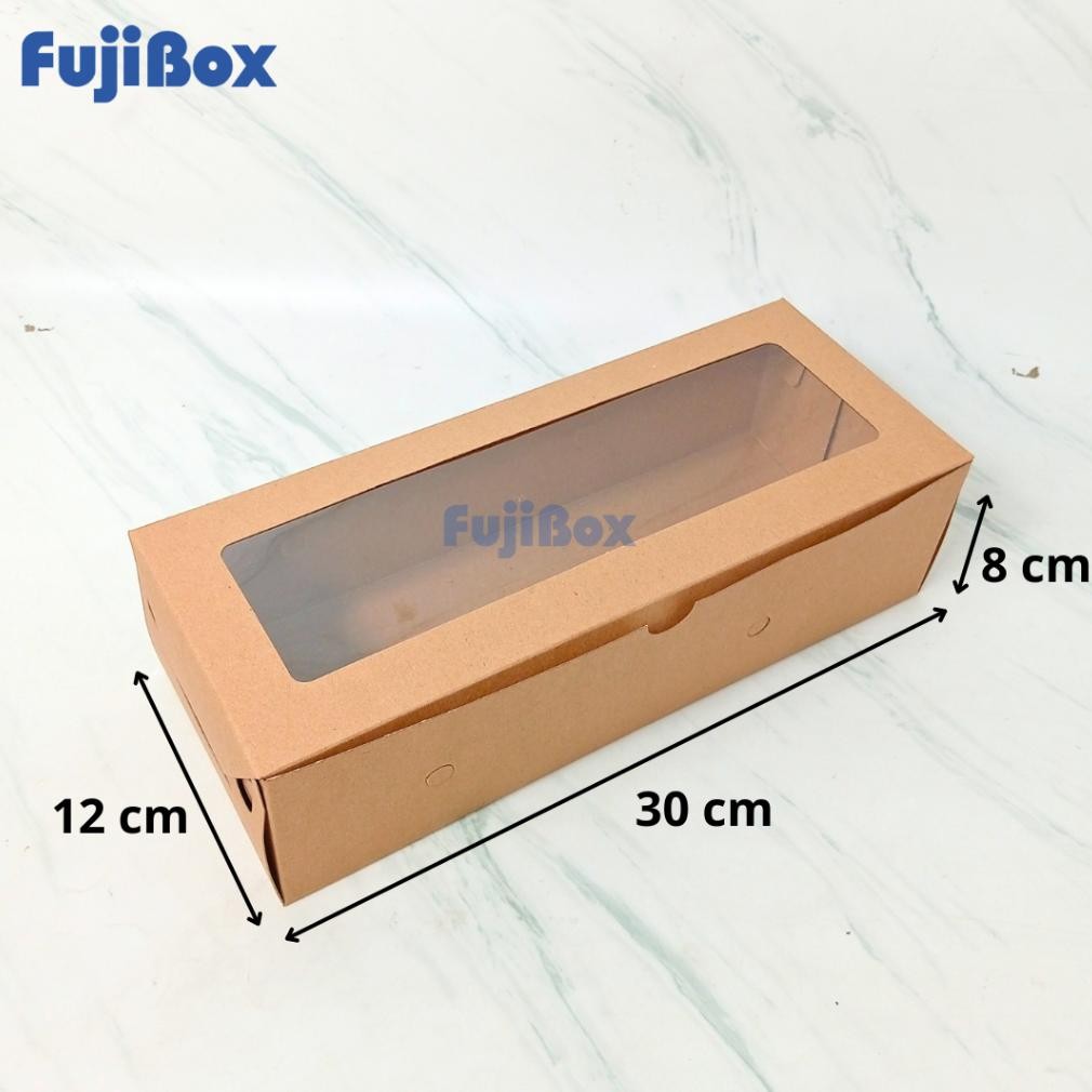 

( 10 Pcs ) Kotak Dus Kue Kraft Coklat Laminasi Jendela 12 x 30 x 8 aSt