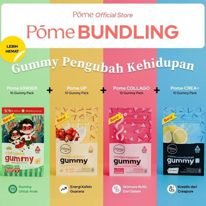 

Pome Gummy Pengubah Kehidupan - 4 Sachet (Pome UP + Pome Collago + Pome Creaplus + Pome Kinder)