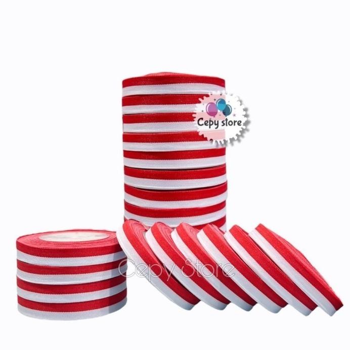 

[ 10 ROLL ] Pita Satin Merah Putih 0,5 Inch / Pita Merah Putih 1,27 Cm aSt
