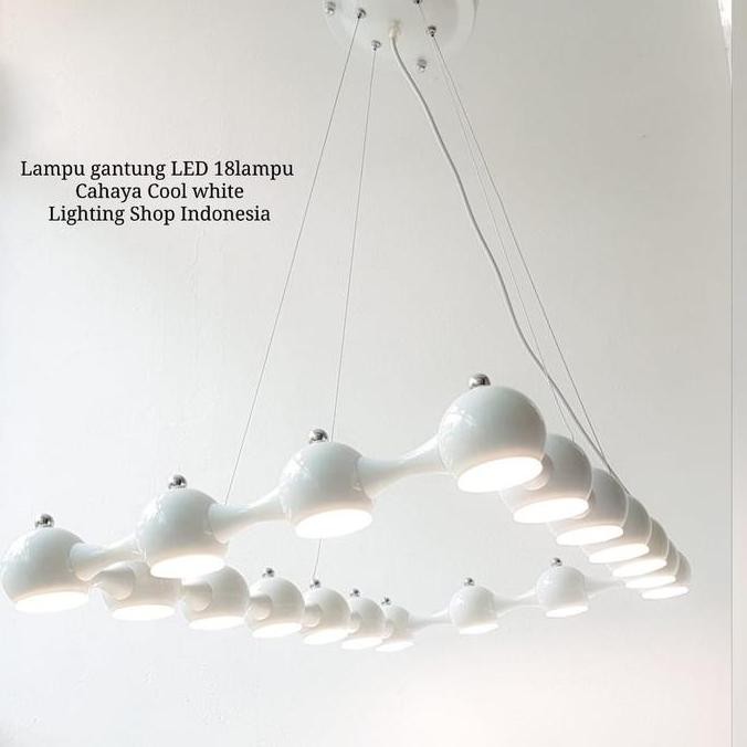 Lampu Gantung Led 18 Lampu Panjang Minimalis Meja Makan Body Putih
