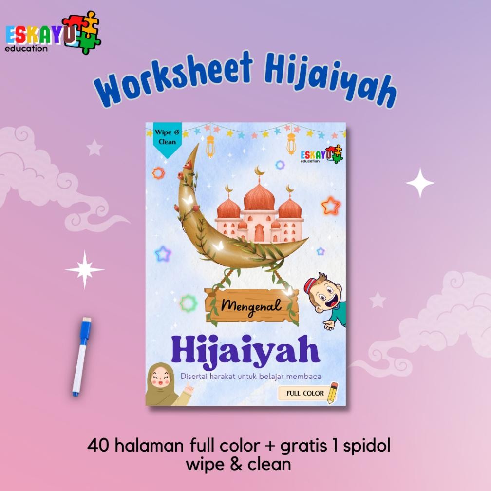 MENGENAL HIJAIYAH WORKSHEET WIPE AND CLEAN buku pra paud dan pra TK / buku balita / buku anak 2 3 4 