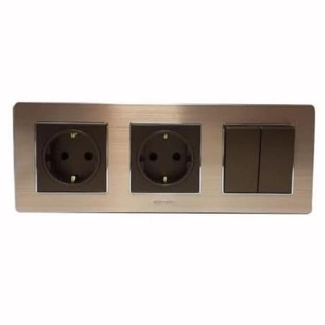 NEW Saklar 3 gang stop kontak + stop kontak + saklar seri Boton K2 Dark