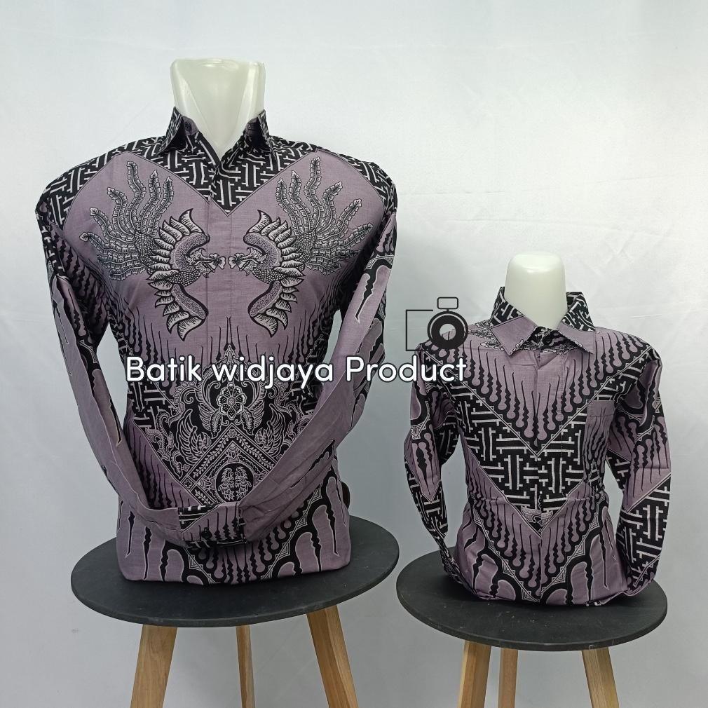 Kekinian batik pria unggu pastel / batik couple ayah anak warna unggu pastel motif laseman moderen o