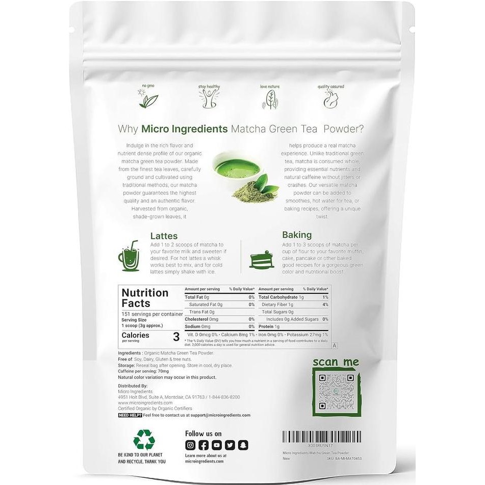 

Micro Ingredients Organic Matcha Green Tea Powder 100% Pure Culinary Grade Pasti Ori
