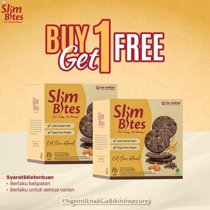 

Slim Bites Oat Choco Almond 176gr - Ina Cookies Premium Stok Terbatas