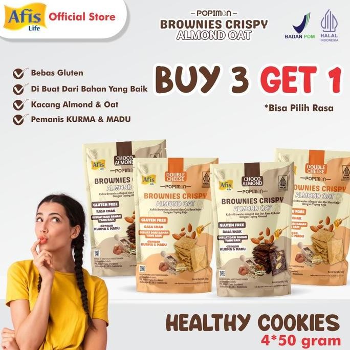 

Afis Brownies Crispy Almond Oat 50g - Brownies Sehat Bebas Gluten (BUY 3 GET 1) Stok Terbatas