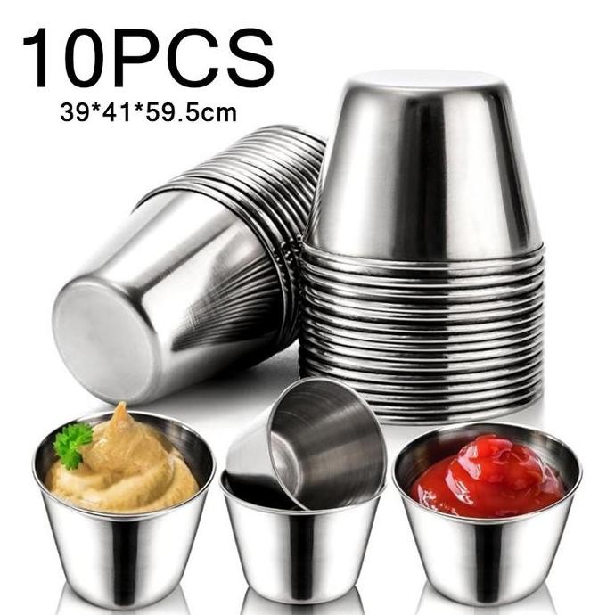 10Pcs/Set Cup Saus Kecil 304 Stainless Dipping Bowl Kontainer Saus Tempat Saos Kecil 60Ml Wadah Sauc
