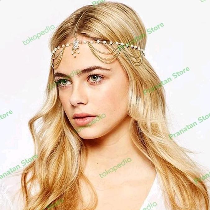 Headchain Mutiara / Rantai Kepala Aksesoris Rambut Pesta Hijab Arabian
