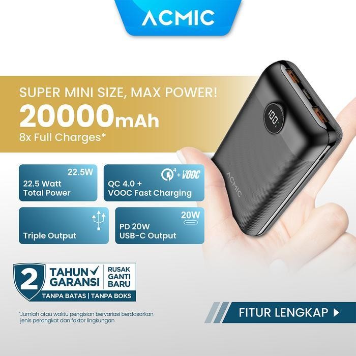 KDS ACMIC DIGIMAX 20000mAh Powerbank Mini 22.5W Fast Charging Type C - Digimax-20