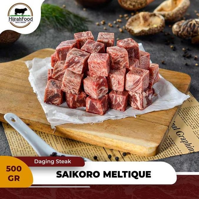 

Hijrahfood Beef Saikoro Meltique Cubes Premium | Daging Sapi Saikoro - 500 Gram Pasti Ori