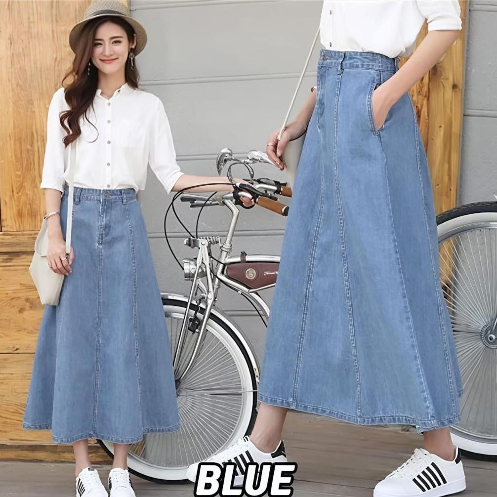 ROK JEANS WANITA//ROK JEANS BAHAN PREMIUM 7/8 //ROK JEANS POLOS//ROK JEANS PANJANG//ROK JEANS SPAN//