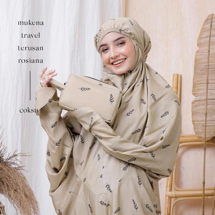 mukena travel terusan rayon bali dewasa motif rosiana mukena pocong mukena lajuran traveling cemara 