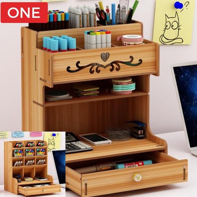 TERSEDIA RAK KAYU TEMPAT ALAT TULIS MEJA PENSIL SPIDOL PULPEN ORGANIZER ATAS MEJA