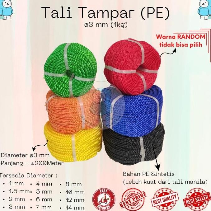 [3Mm X 200Meter] Tali Tambang Tampar Nilon Nylon Manila Pe Warna | Layangan | Pertanian | Jemuran | 