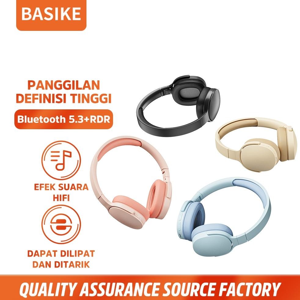 (HOT)BASIKE Headphone Bluetooth TWS 9D Hifi Music TW116 Headset Nirkabel Gaming Makaron foldable