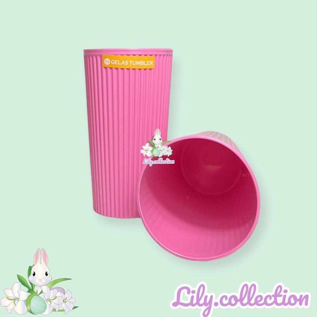 Bisa Cod Lilycollection Gelas Plastik 400Ml  / Gelas Es Pink / Gelas Plastik Ungu / Gelas Bambu ||