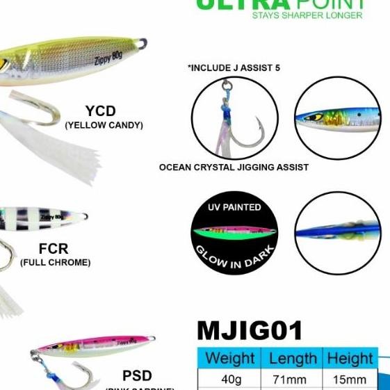 umpan metal jig mustad zippy jig 40 60 80 gram