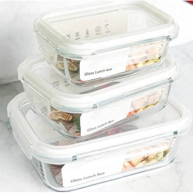 Ready Glasslock Lunch Set Tempat Makan Wadah Kaca Food Storage Container 3In1