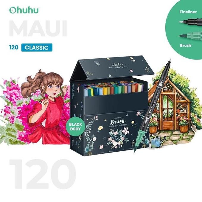 

OHUHU Maui 120 Colors Pens (Brush & Fineliner) Black