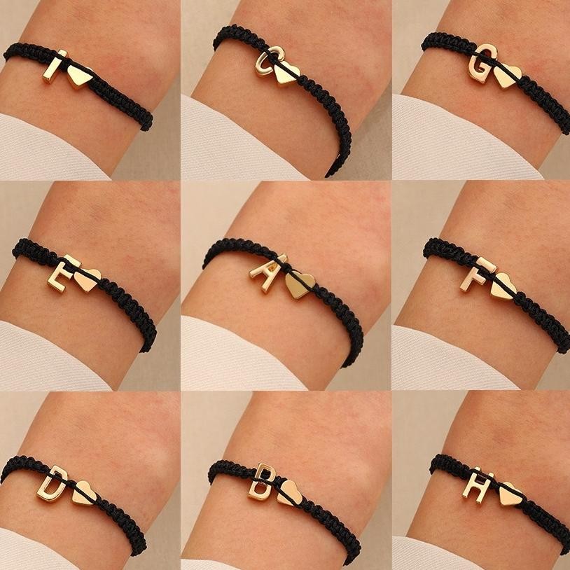 Uniseks Gelang Tali Kepang Hitam Huruf Az Kreativitas Aksess E