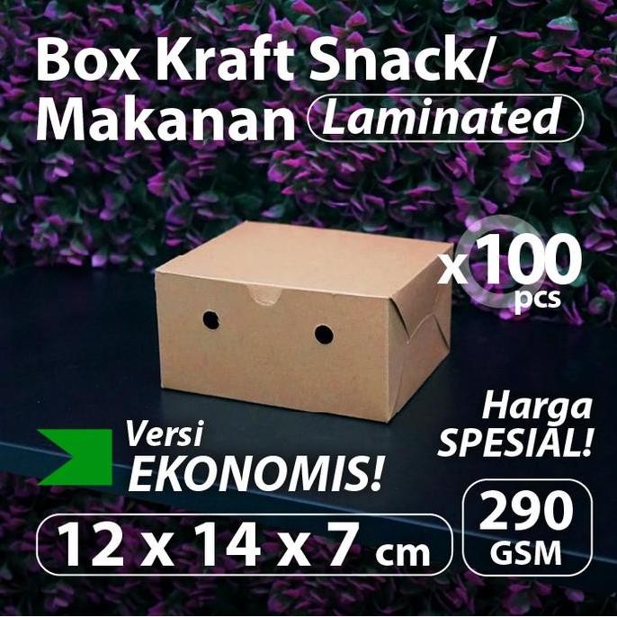 

Paket 100 pcs - Dus Kraft Snack EKONOMIS 12 x 14 x 7 cm - Box Coklat